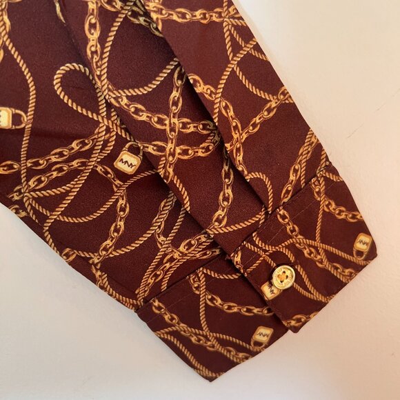 Marc New York Women's Brown Gold Chain Print Button Up Sleeve Blouse Top, Size M - Picture 5 of 11